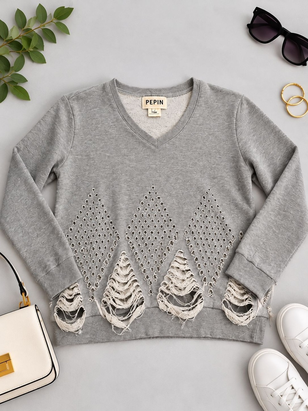Pepin Antropologie Womens Sweatshirt Sweater Boho Gray 100% Cotton Size M